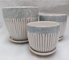 Ceramic Floral Pattern Table-Top Pot with Saucer