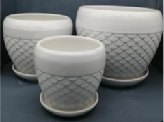 Ceramic Scallop-Texture Table-Top Pot with Saucer