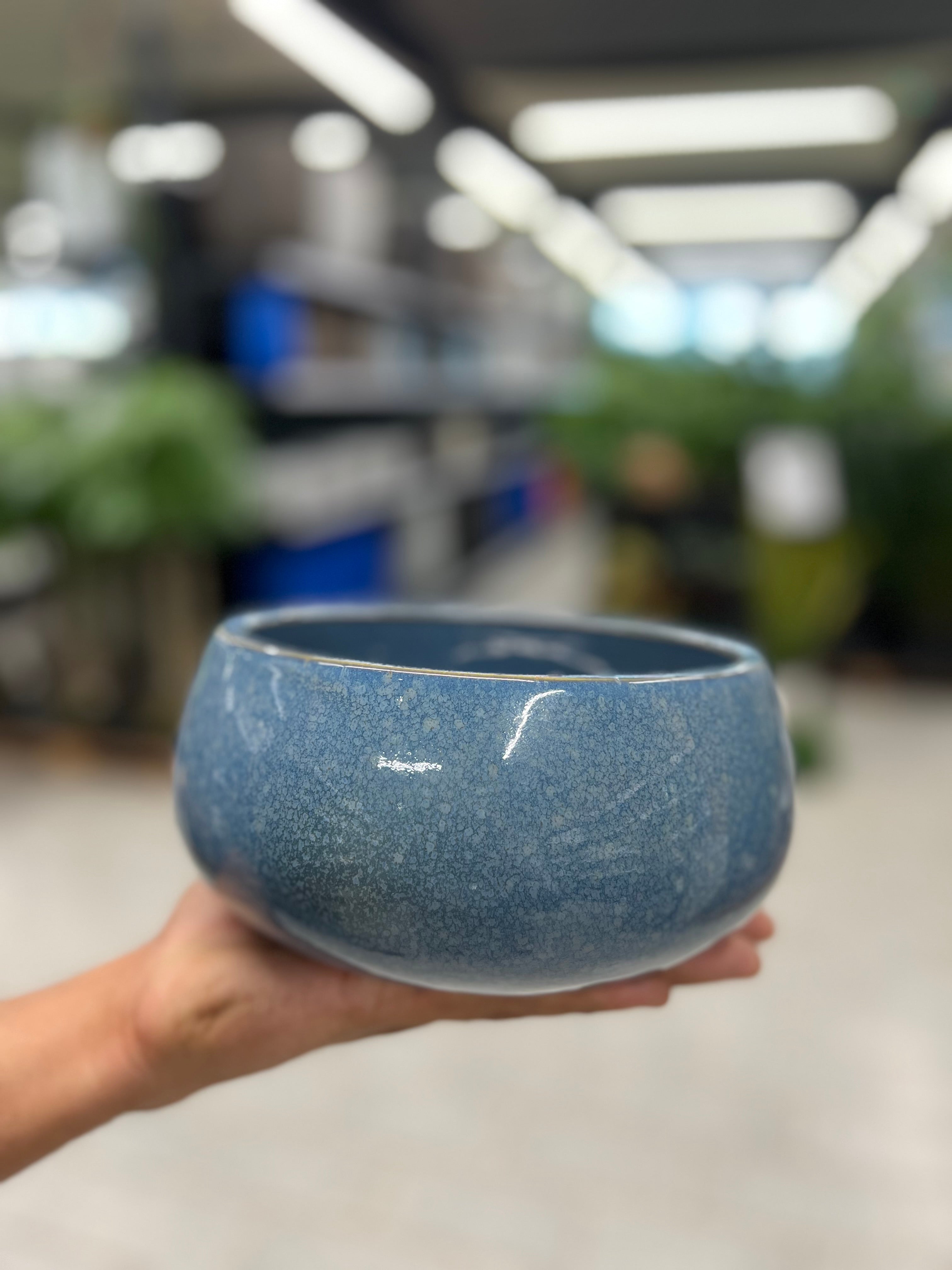 Ceramic Blue Glazed Ball Shape Table Top Pot