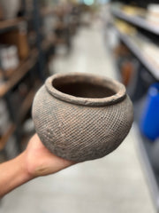 Ceramic Dark Brown Rusted Ball Shape Table Top Pot