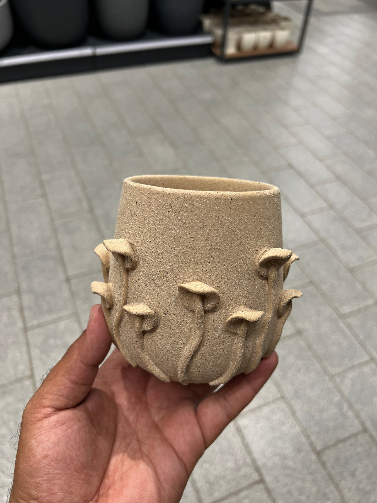 Beige Ceramic Table-Top Flower Pot